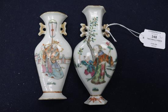 Two 19th century Chinese famille rose wall vases